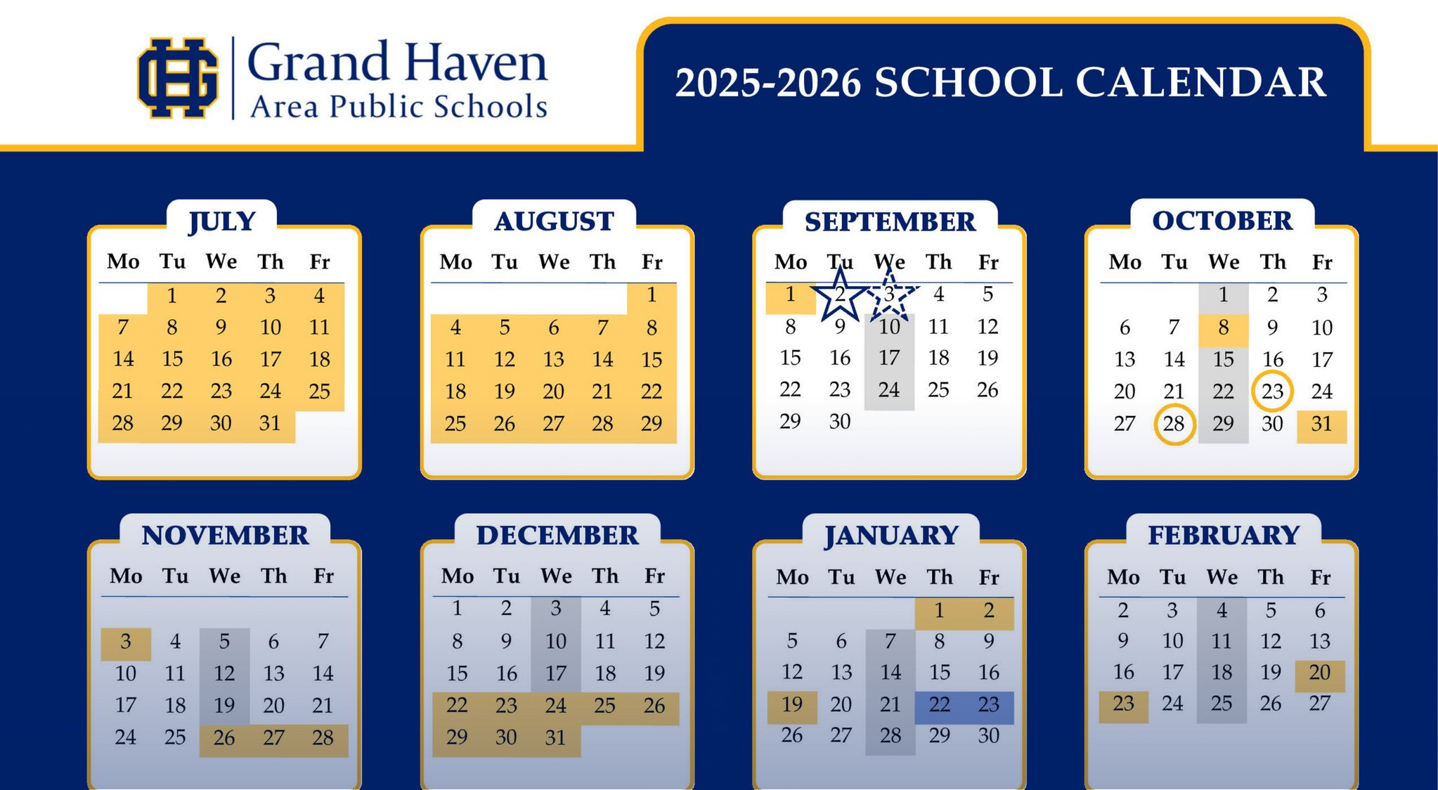 A snapshot of the 2025-2026 GHAPS district calendar.