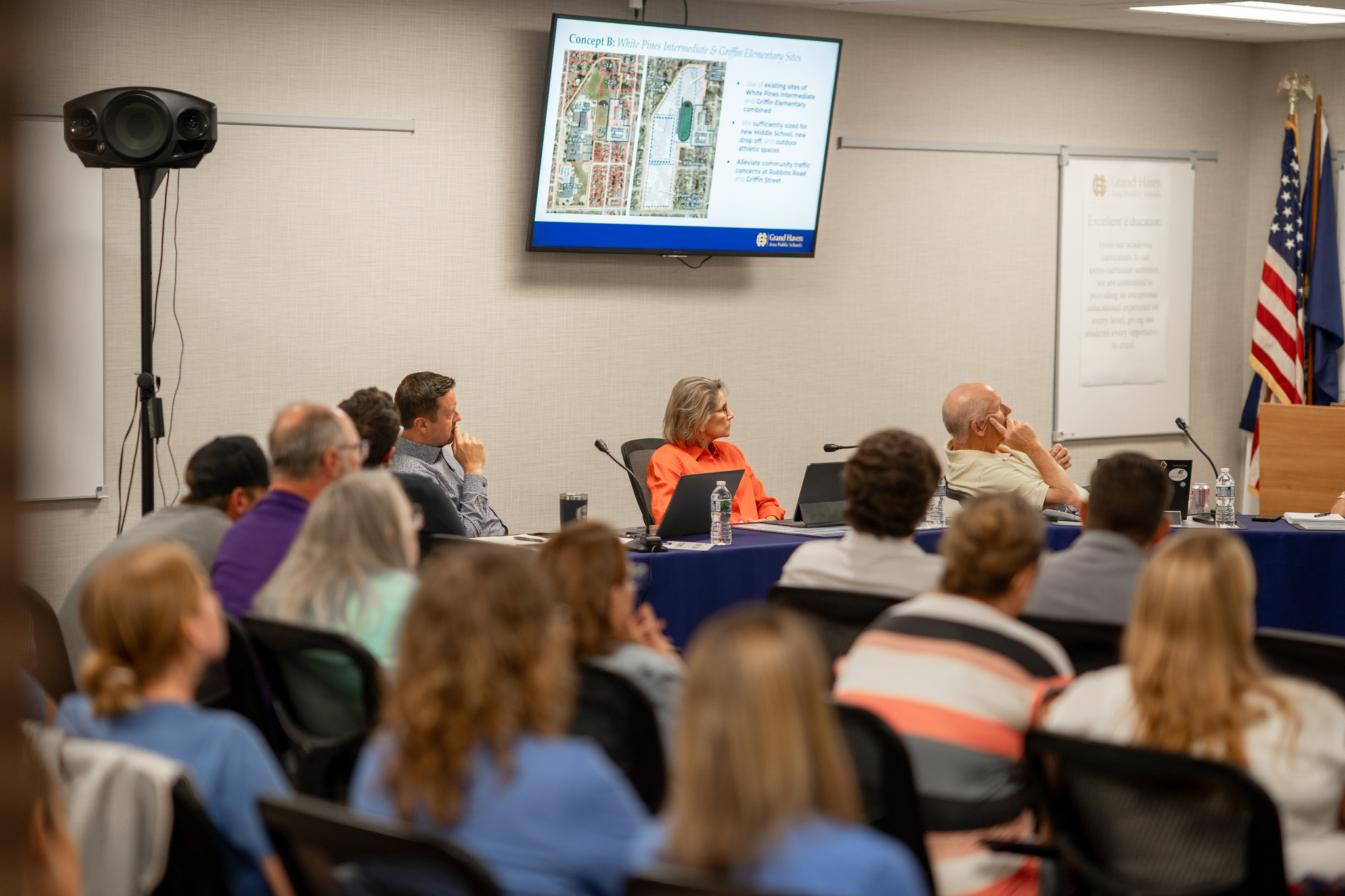 The GHAPS School Board listening to a presentation about the Master Plan
